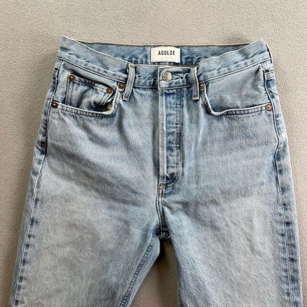 Agolde Jeans Womens 27 Blue Riley High Rise Straight Crop Frayed Hem Streetwear - Picture 3 of 13